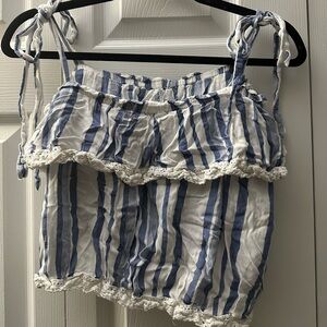 Blue and White Striped Ruffle Top